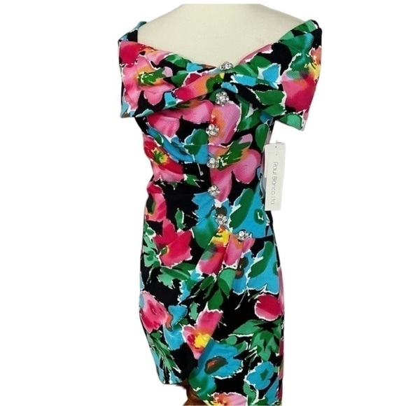 NWT Vintage rare floral asymmetrical off shoulder cocktail bodycon dress - Picture 1 of 12